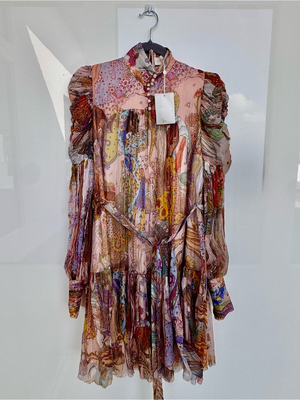 Zimmermann Pink Multi-Color Floral Paisley Long-Sleeve Tiered Dress